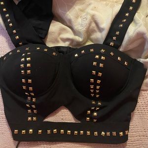 Forever 21 gold studded black bustier top (S)